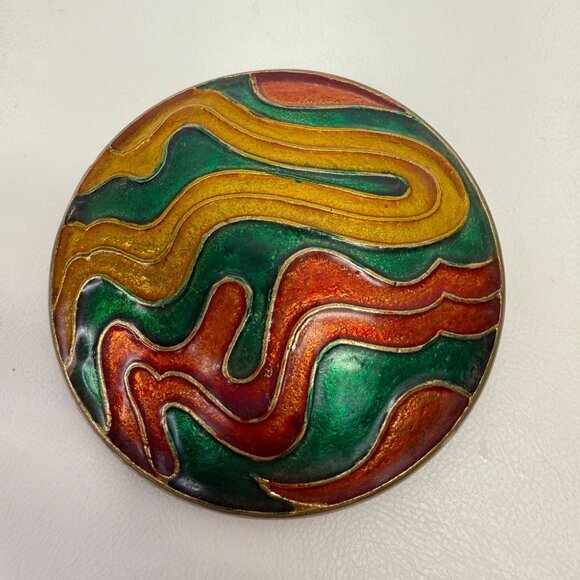 Cloisonne Lid Brass Trinket Box Vintage Interpur Taiwan Vintage - Picture 4 of 12